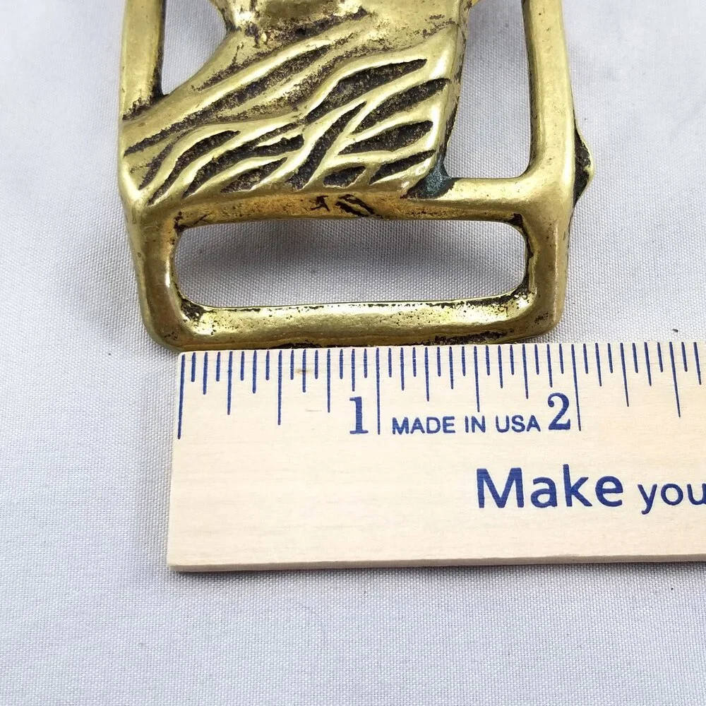 Belt Buckle Solid Brass Horse Head Riding Cowboy Western‎ Gold Color Gift